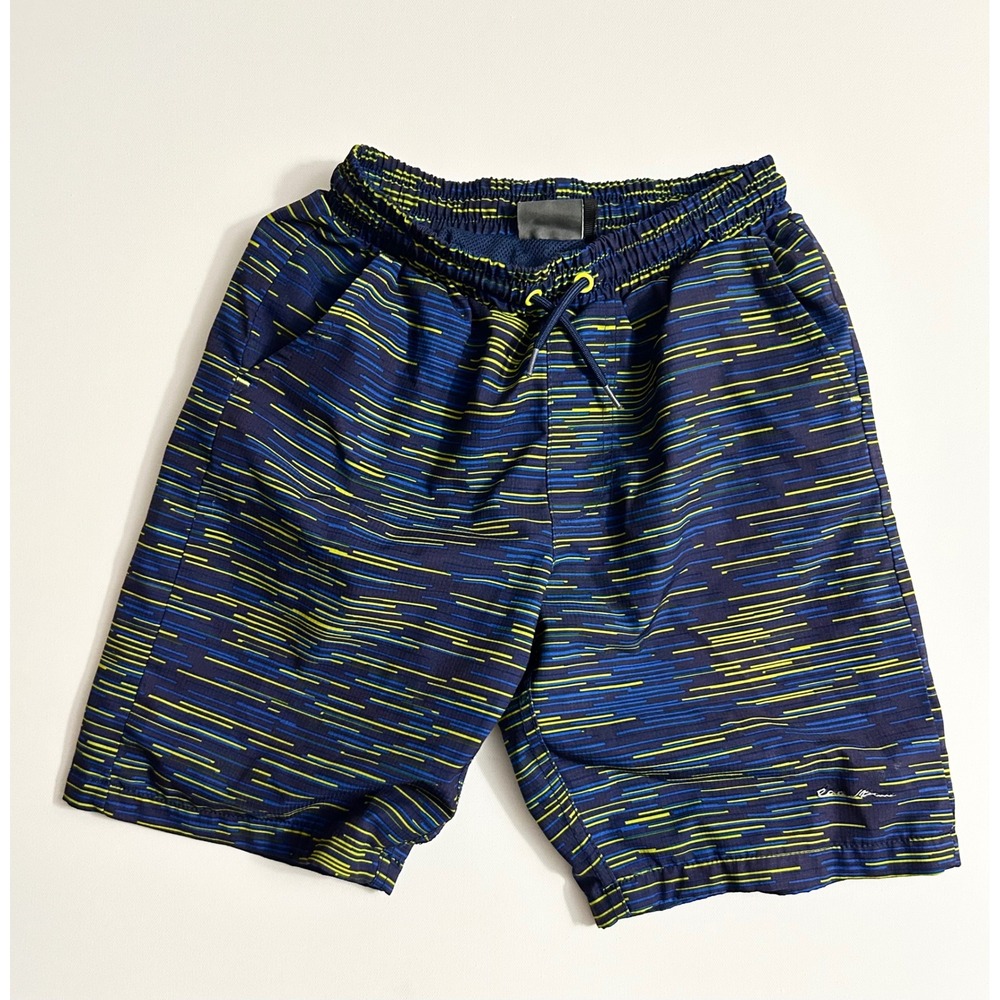 Eddie Bauer Kids Swim Trunks Navy Blue Green Streak Pattern Size S 7/8